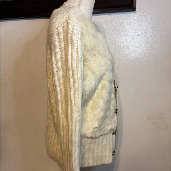 LOFT Cream Faux Fur Cardigan Sweater